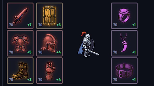 Tela de Inventário: o paper-doll do Guardião com as nove peças equipadas